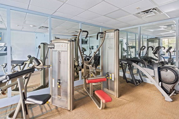 Interior view of a gym with various exercise machines.