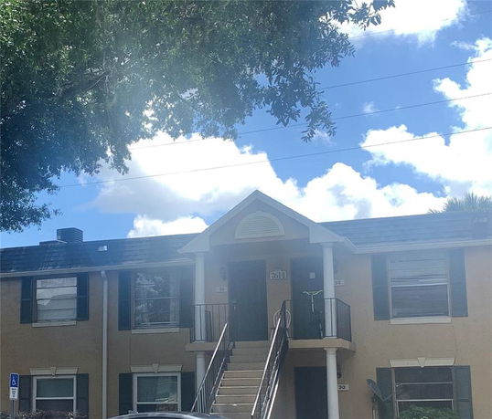 Front view of a two-story apartment building.