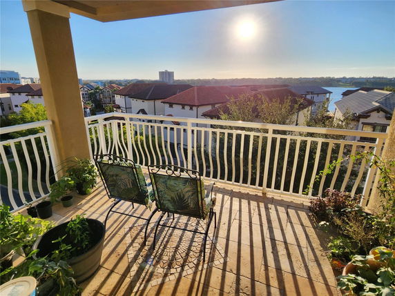Wide angle view of surrounding residential area seen from a balcony.