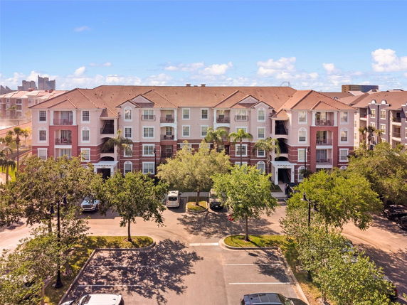 Front view of a multi-story apartment building.