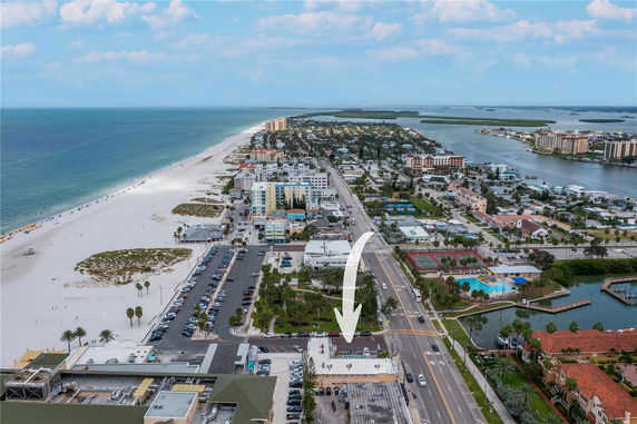 Panoramic view of beachfront buildings and coastline