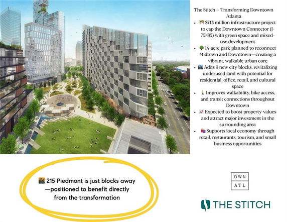 Panoramic view of an urban development project in downtown Atlanta with green spaces and modern buildings.