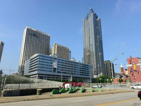 Front view of multiple modern high-rise buildings.