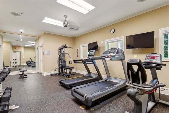 Indoor gym area with treadmills and exercise equipment.