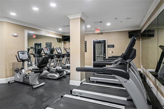 Indoor gym area with treadmills and exercise bikes.