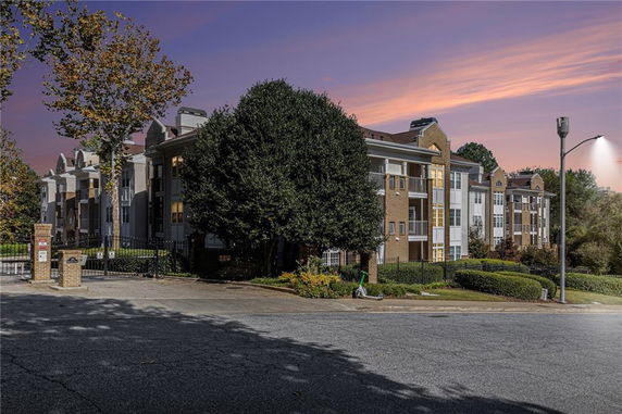 Front view of a multi-story apartment building.