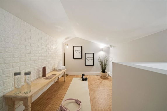 Indoor space designed for fitness or yoga activities.