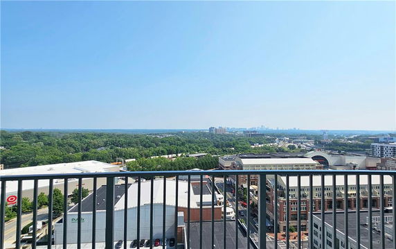 Wide angle view of city and greenery from a high vantage point.