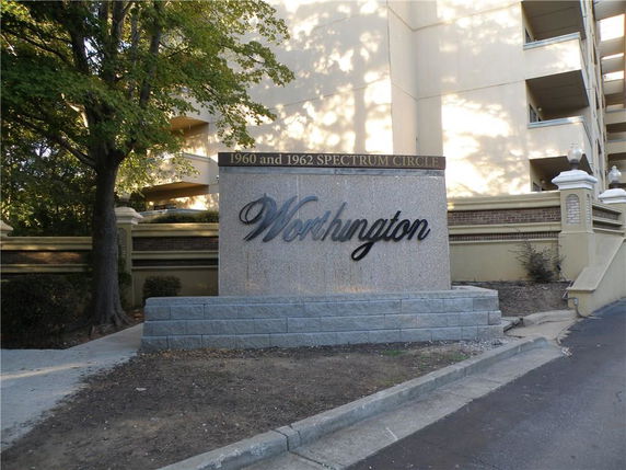 Front view of a building with a prominent sign reading 'Worthington'.