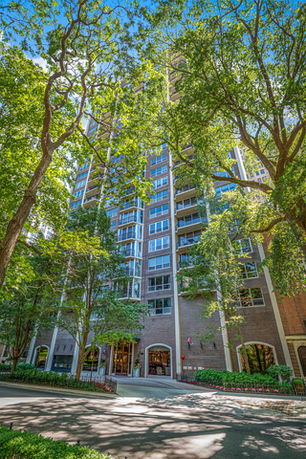 Front view of a multi-story residential building