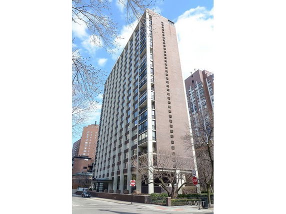 Front view of a tall apartment building