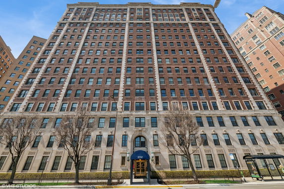 Front view of a multi-story brick building