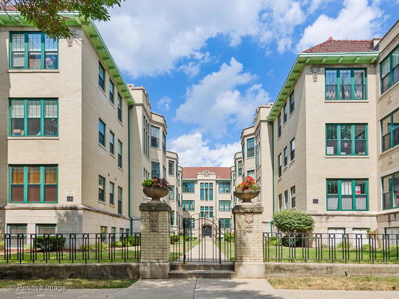 Front view of a multi-story residential apartment building.