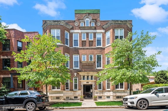 Front view of a multi-story brick building