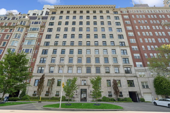 Front view of a multi-story apartment building