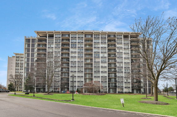 Front view of a multi-story apartment building.