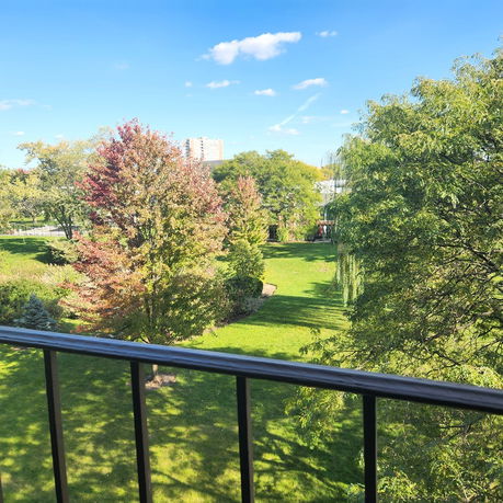 View of surrounding areas with trees and grass seen from a building.