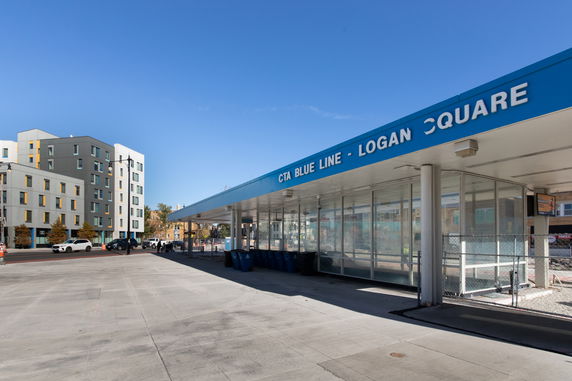 Front view of a public transit station building.