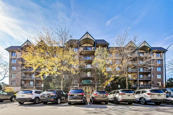 Front view of a multi-story residential building.