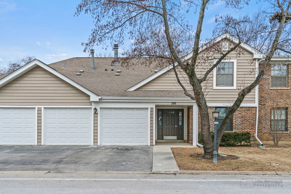 Front view of a house with a double garage.