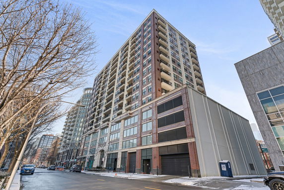 Front view of a multi-story residential building.