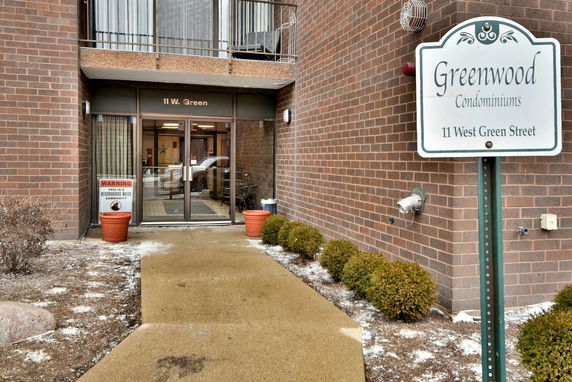 Entrance view of Greenwood Condominiums.