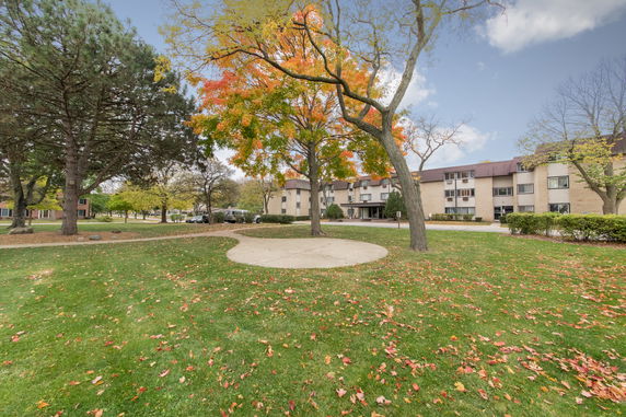 Front view of a multi-story residential building.