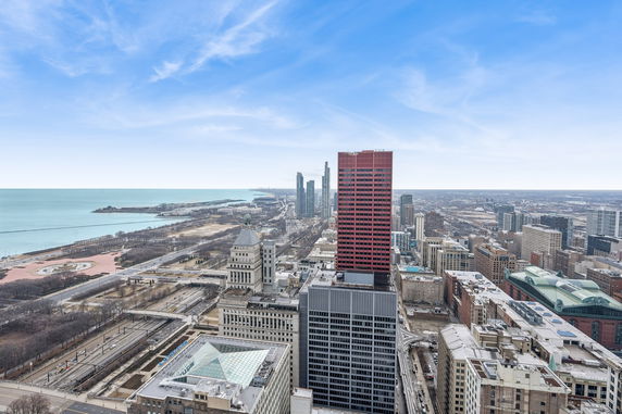 Panoramic view of city skyline and waterfront.