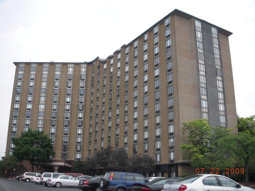 Front view of a multi-story residential building.