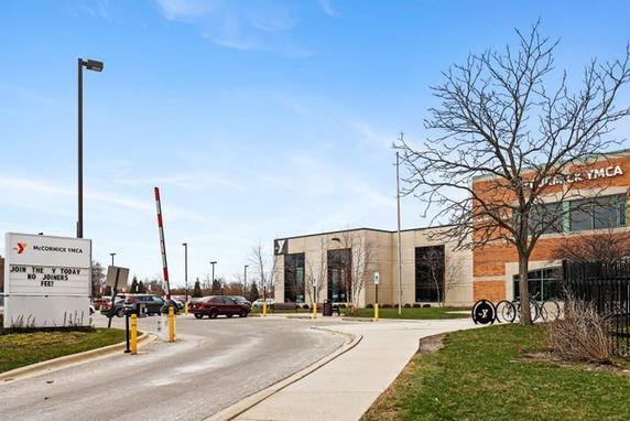 Front view of a building with a modern design and YMCA signage.