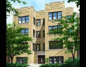 Front view of a multi-story building with large windows.