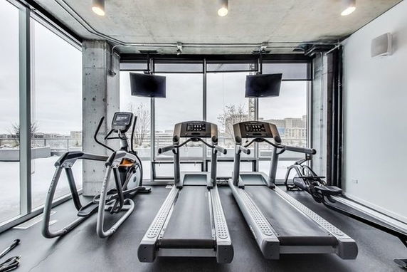 Interior view of a gym with treadmills and exercise equipment.