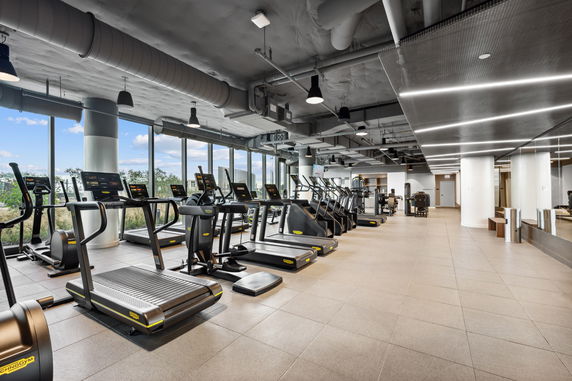 Indoor gym area with treadmills and exercise equipment.