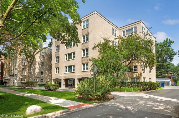Front view of a multi-story apartment building.