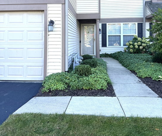 Front view of a house featuring a garage and a pathway leading to the entrance.