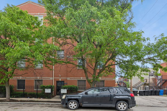Front view of a brick residential building.