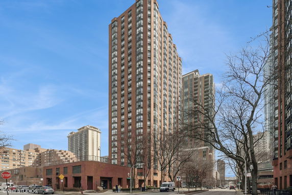 Front view of a multi-story residential building.