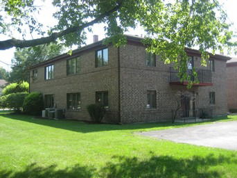 Front view of a two-story brick building