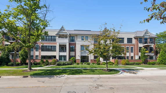 Front view of a multi-story residential building.