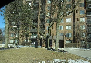 Front view of a multi-story apartment building.