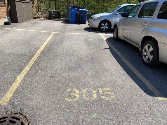 Outdoor parking area with marked space number 305