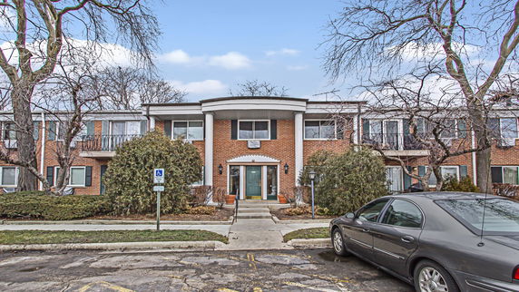 Front view of a two-story brick building