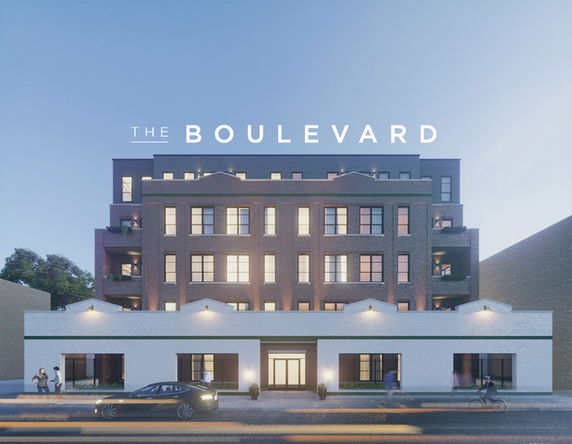 Front view of a multi-story building named 'The Boulevard'.