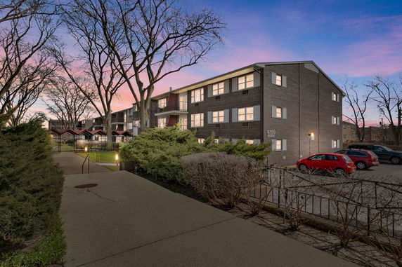 Front view of a multi-story residential building.