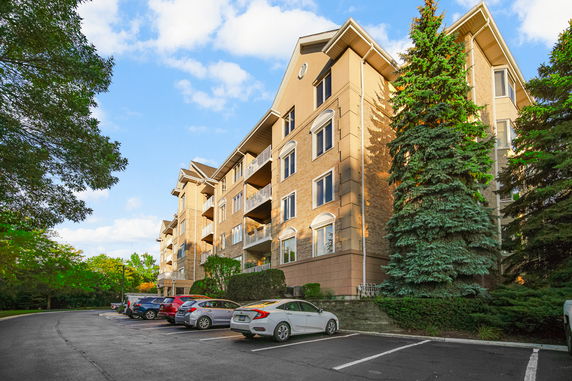 Front view of a multi-story apartment building.