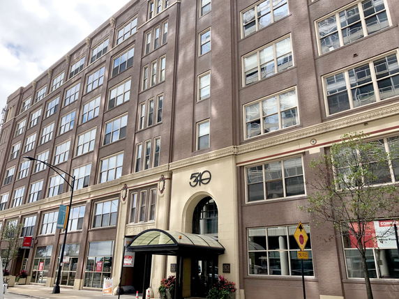 Front view of a multi-story commercial building.