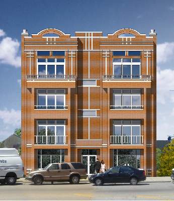 Front view of a multi-story brick building.