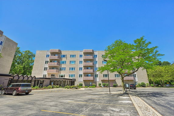 Front view of a multi-story apartment building.