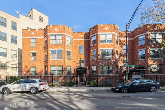 Front view of a multi-story brick building