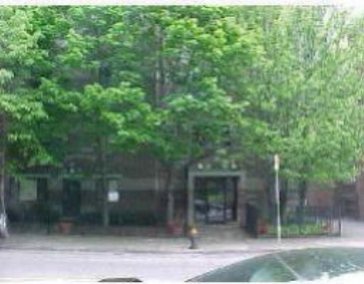 Front view of a building with a tree-lined entrance